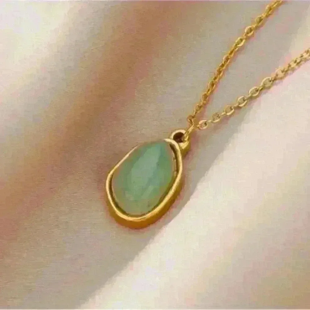 Natural Jade Pendant in 18k Gold Filled Necklace